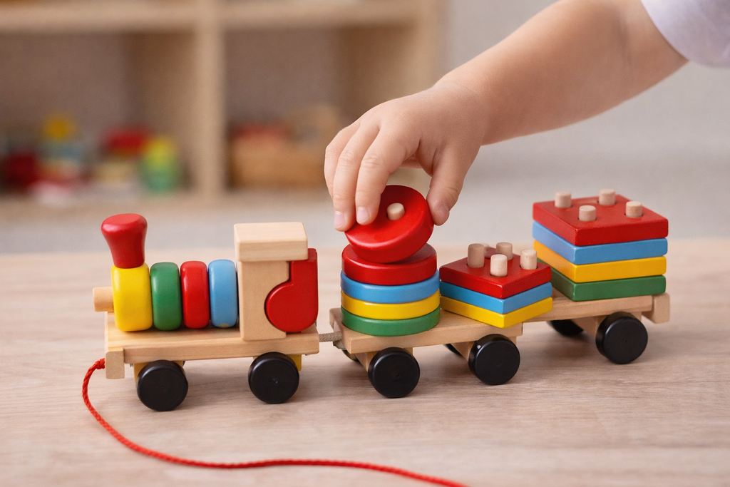 Wooden Pull-Along Train with Shape Matching Toys