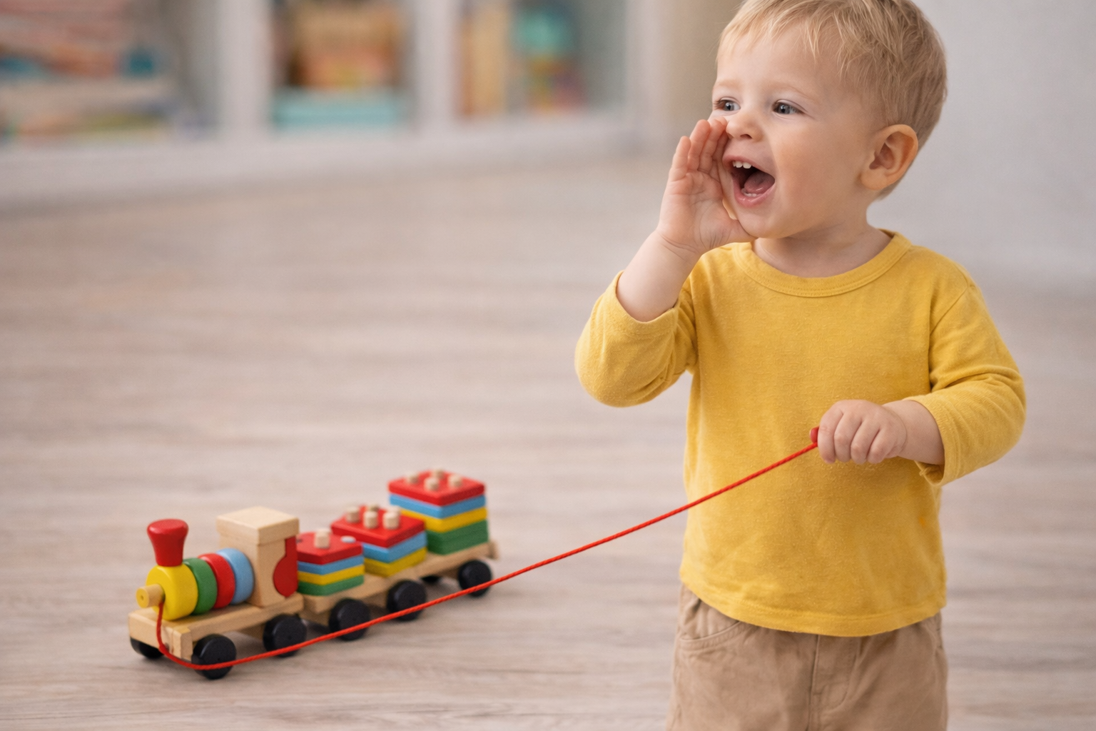 Wooden Pull-Along Train with Shape Matching Toys